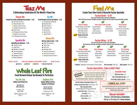 Tea Bar & Fusion Cafe menu in Chico, California, USA