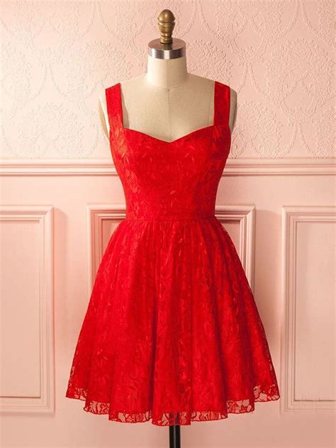 A Line Red Short Homecoming Dress Lace Cooktail Dress Kmy465 Red