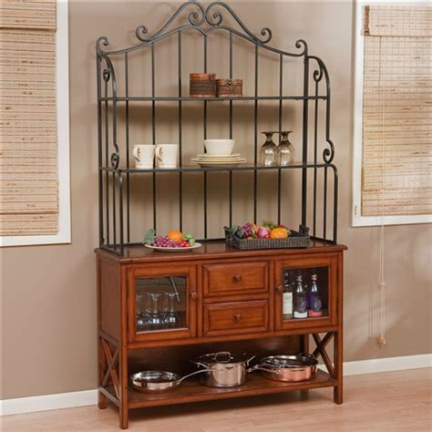 Tana ivory baker's rack with wine rack (1) $ 210 80 /carton. Wrought Iron Top 47-inch Bakers Rack in Heritage Oak Wood ...