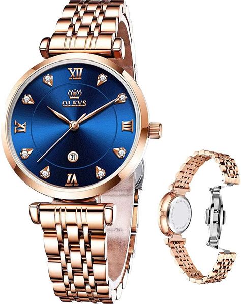 Olevs Rose Gold Watches For Womenluxury Diamonds Stainless Steel Case