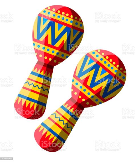 Vector Illustration Of Colorful Maracas Pair Maracas Flat Icon Mexican Maraca Cartoon Style