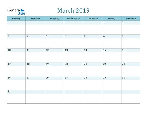March 2019 Calendar Pdf Word Excel