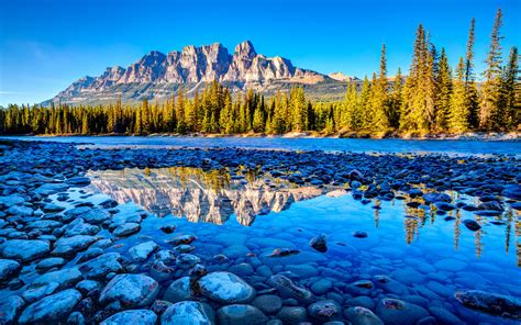 Canada S Banff National Park Alberta Beautiful Mountain River Stones Landscape Photography Hd