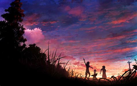 Original Anime Sunset Clouds Silhouette Wallpaper 1920x1200 41517