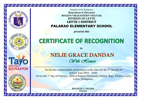 Deped Cert Of Recognition Template Printable Deped Certificate Of Images