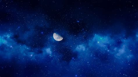 Night Sky Stars Full Moon Desktop Wallpaper