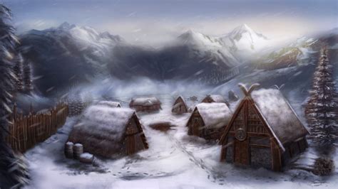 Snow Village Settlement The Vikings At Home Art Michael Davini