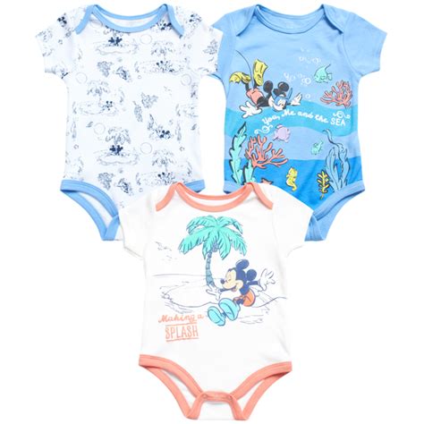 Disney Baby Boys Mickey Mouse Bodysuit 3 Pack Newborn Layette Romper