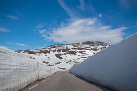 Snow Walls Around A Mountain Road Stock Photo Image Of Range