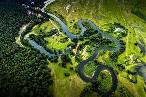 Meandering River View From Above Stock Photo Image Of Aerial Grass