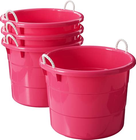 Homz Plastic Utility Tub With Rope Handles 18 Gallon Pink