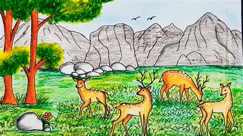 How To Draw Forest Scenery With Animals Step By Step Nurserydrawingtv