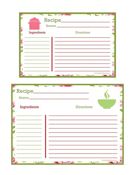 25 5x7 pocketed page protectors. HAND PAINTED ROSE Recipe Card - 4x6 & 5x7 -Green | Recipe cards printable free, Recipe cards ...