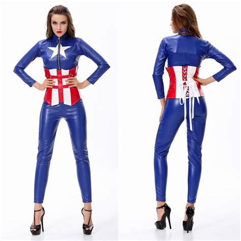 sexy beauty superhero captain of america costume women party cosplay halloween costume jumpsuit
