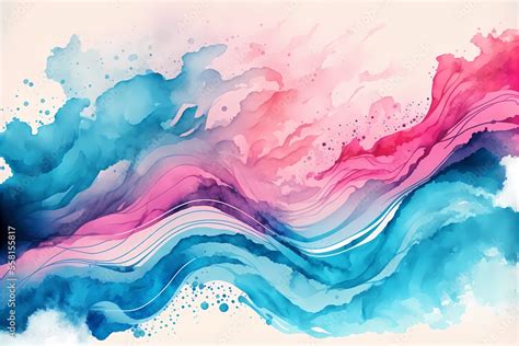 An Abstract Watercolor Background Featuring Waves Of Blue And Pink