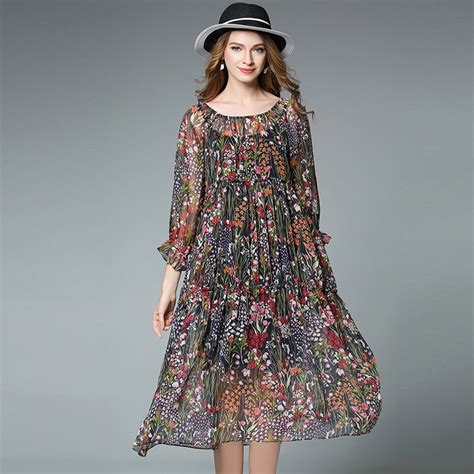 4xlwomen Summer Chiffon Dress Plus Size European Woman Flower Print