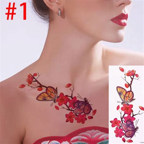 1pc 3d lifelike rose flower sex waterproof temporary tattoos women flash tattoo arm shoulder big