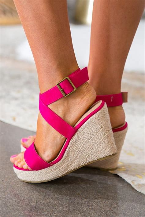 The Malibu Wedge In Fuchsia Pink Wedges Pink Wedge Sandals Wedges