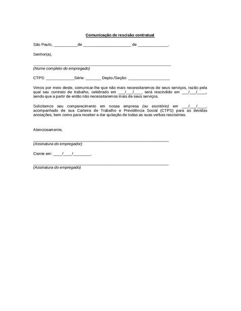 Carta De Dispensa Do Empregado Aviso PrÉvio De DemissÃo Docsity