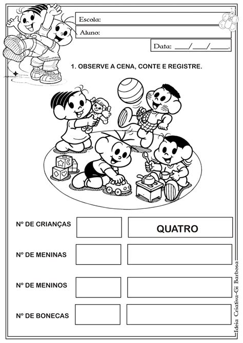 Atividade Matemática Educação Infantil Turma Da Mônica