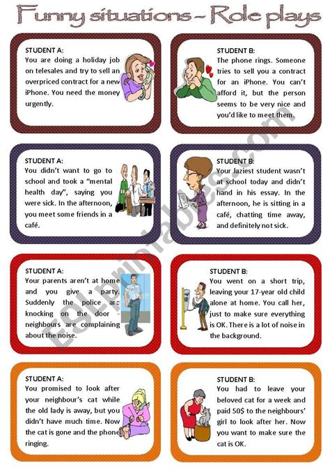 Role Plays For Intermediate Students Funny Situations Set 1 Esl