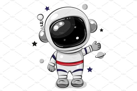 Cartoon Astronaut Isolated On A Custom Designed Illustrations