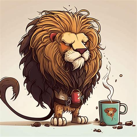 Premium Photo Lion Drinking Coffee Vector Illustration