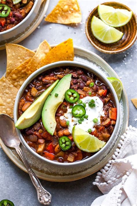 Chili con carne is a meal of it's own, get some nice crusty bread to eat it with and for dessert make an apple crisp. Hearty Vegetarian Chili - Two Peas & Their Pod