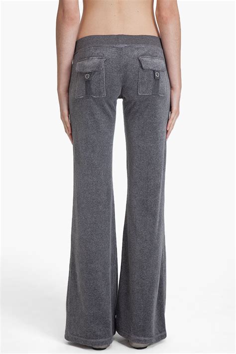 Juicy Couture Flare Velour Pants In Charcoal Gray Lyst