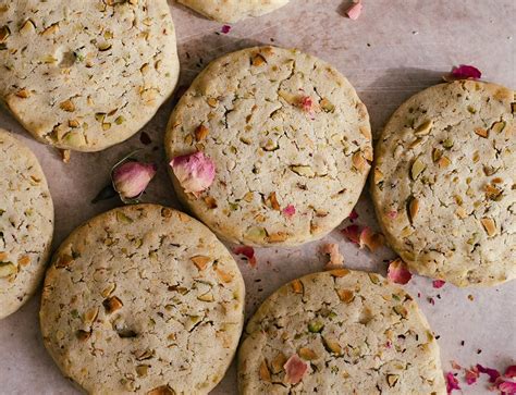 Rose Water Pistachio Shortbread Cookies