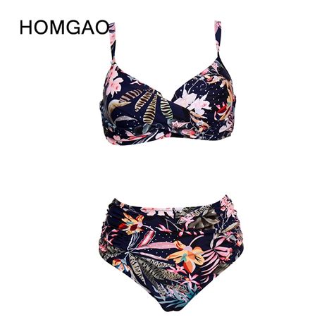 Homgao Vintage Print Bikinis Womens Swimsuit 2023 New Push Up Swimwear Sexy High Waist Two