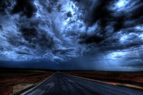 Night Clouds Street Dark Gloomy Road Darkness Thunderstorm