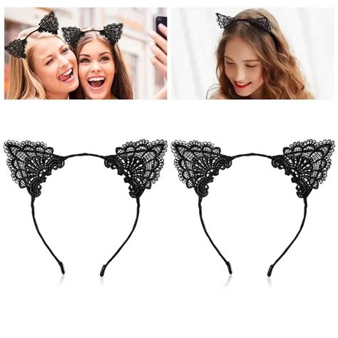 buy 2pcs lovely lace cat ears headband sexy cat ears hair hoop headpiece