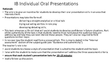 Ib Part Iv Iop Individual Oral Presentations Topics