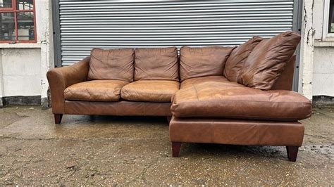 Laura Ashley Baslow Brown Leather Corner Sofa Ebay