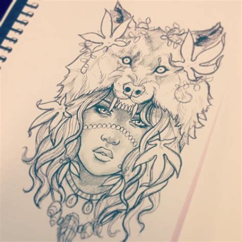 Beautiful Indian Girl In White Wolf Hat Tattoo Design Tattooimagesbiz
