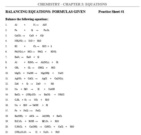 40 Balancing Chemical Equations Practice Worksheet Answer Key