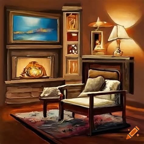 Oil Painting Of A Cozy Living Room In An American Home On Craiyon