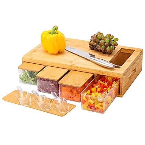 Bamboo Cutting Board With Containers Wood Cutting Board With Drawer