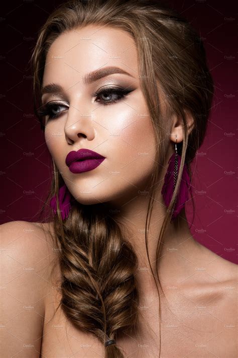 Make Up Glamour Portrait Of Beautiful Woman Model With Fresh Makeup And Romantic Hairstyle