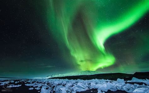 Aurora Borealis Northern Lights Night Green Stars Ice