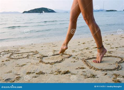 Womans Legs On Beach Stock Photo Image Of Foot Heart