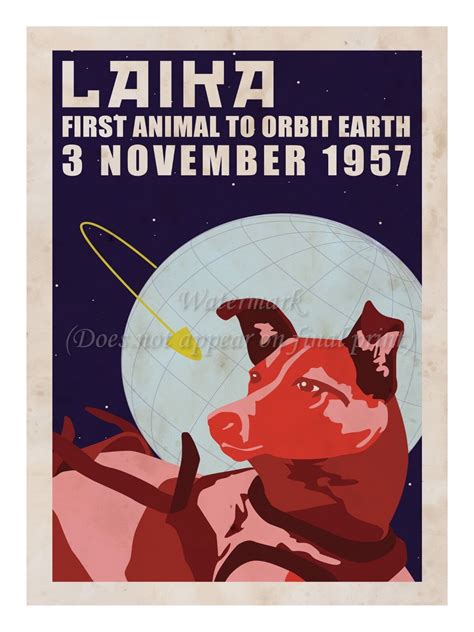 Soviet Russian Space Propaganda Poster Print Laika Space Dog 1957 18x24