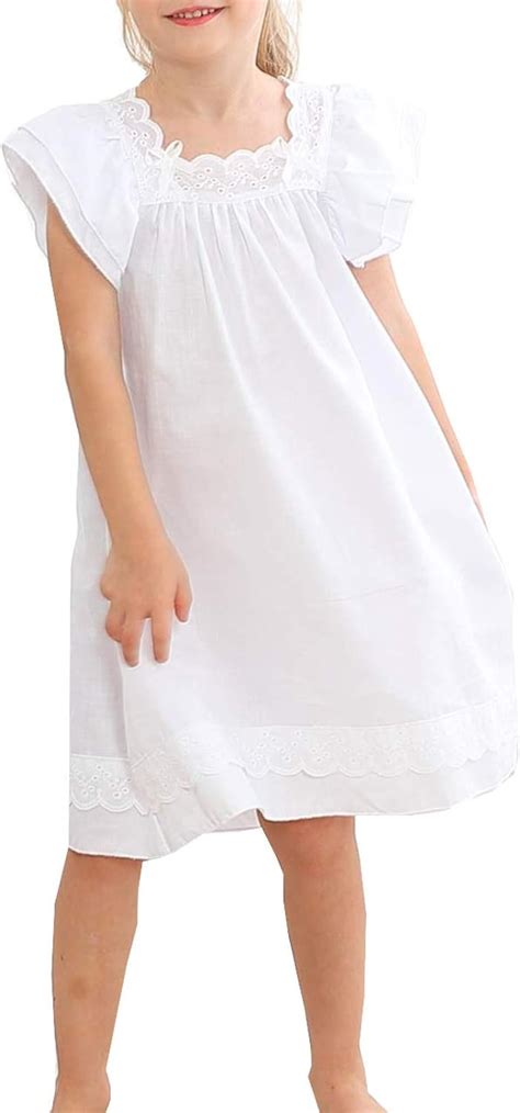 Shangji Girls Nightgown Toddler Sleep Dress Lace Soft Cotton Sleepwear