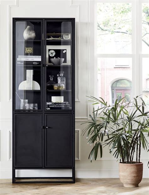 Tall Black Storage Cabinet With Glass Doors Glass Door Ideas