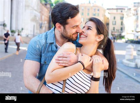 Cheerful Couple Falling In Love In The City Stock Photo Alamy