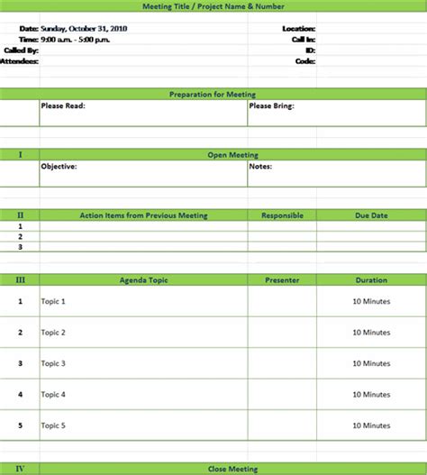 Meeting Agenda Template Excel Free Pdf Template