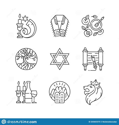 Judaism Symbols Linear Icons Set Stock Vector Illustration Of Contour