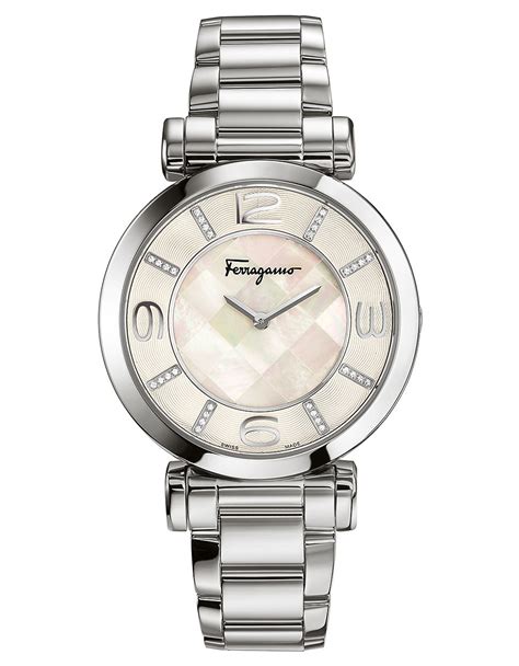 Ferragamo Ladies Swiss Quartz Stainless Steel Watch With Diamonds In