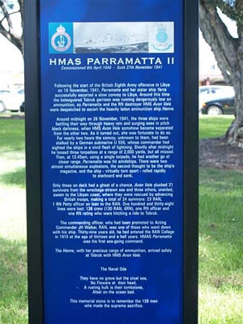 Hmas Parramatta Second World War Memorial Nsw War Memorials Register